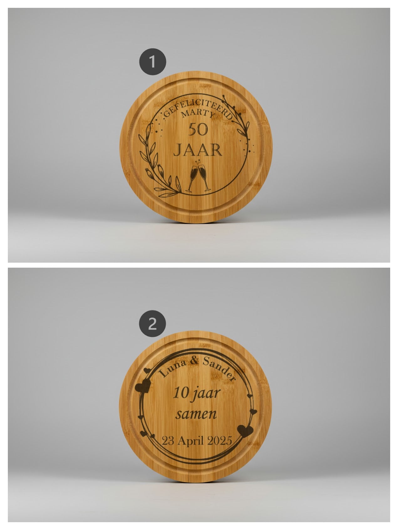 Gepersonaliseerde Ronde Serveerplank Bamboe Hout Dia. 30 cm - Timber-Works