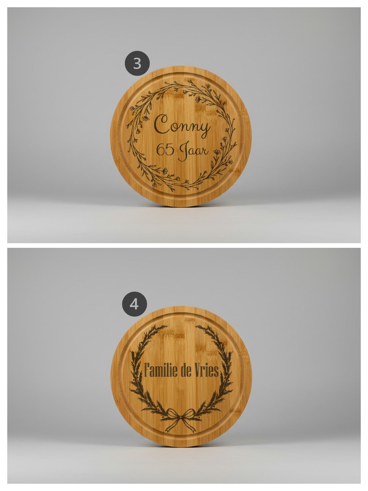 Gepersonaliseerde Ronde Serveerplank Bamboe Hout Dia. 30 cm - Timber-Works