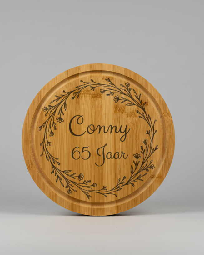 Gepersonaliseerde Ronde Serveerplank Bamboe Hout Dia. 30 cm - Timber-Works