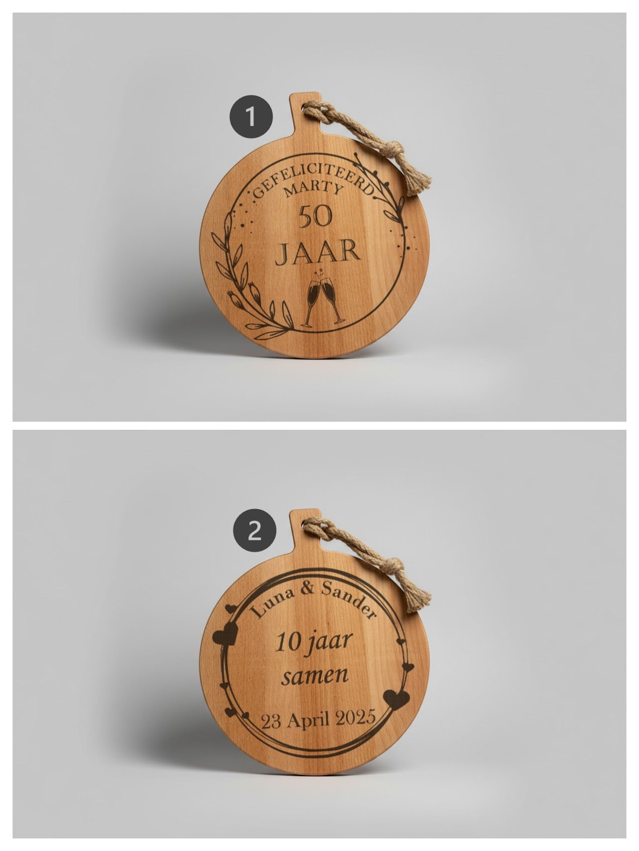 Gepersonaliseerde Serveerplank Beukenhout Rond Ø 30 x 1,5 cm - Timber-Works