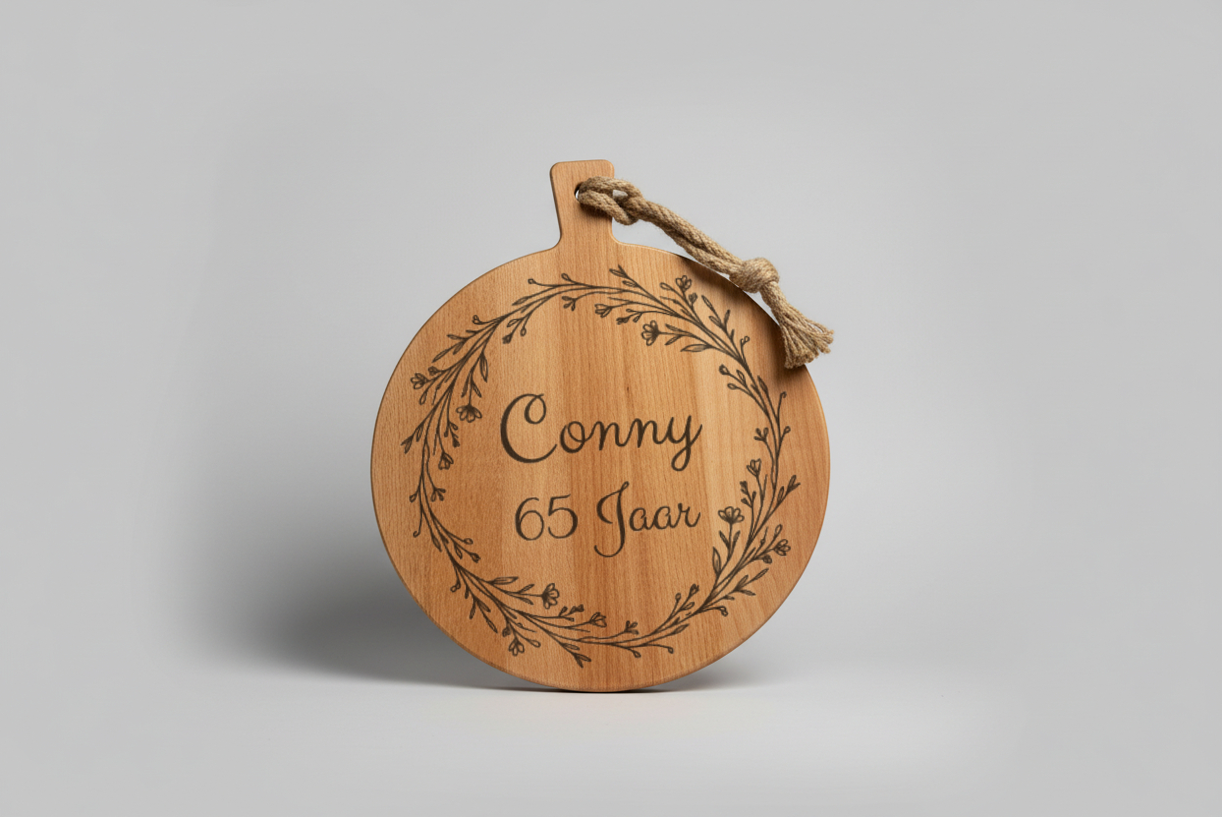 Gepersonaliseerde Serveerplank Beukenhout Rond Ø 30 x 1,5 cm - Timber-Works