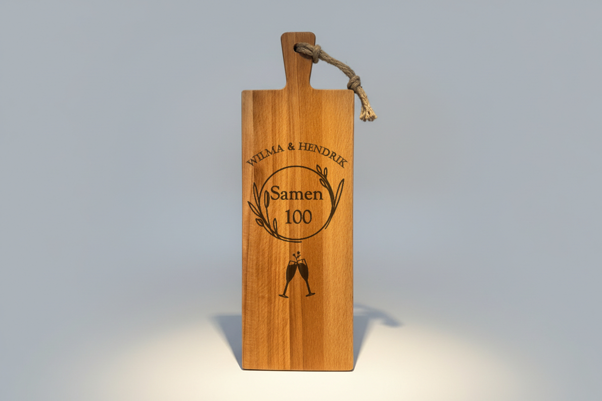 Gepersonaliseerde Serveerplank Beukenhout Extra Groot 59 x 20 x 2 cm - Timber-Works